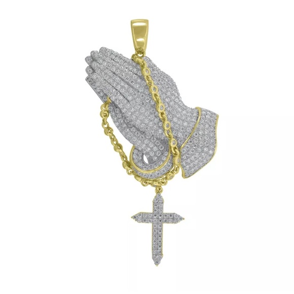 sulverine Other - 925 Sterling SIlver Hands Rosary Cross CZ Pendant